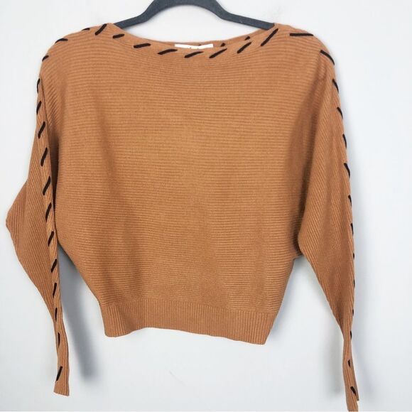 MAGASCHONI | NEW Ribbed Dolman Sweater Contrast Stitch Detail Women’s Size Small - Picture 1 of 7